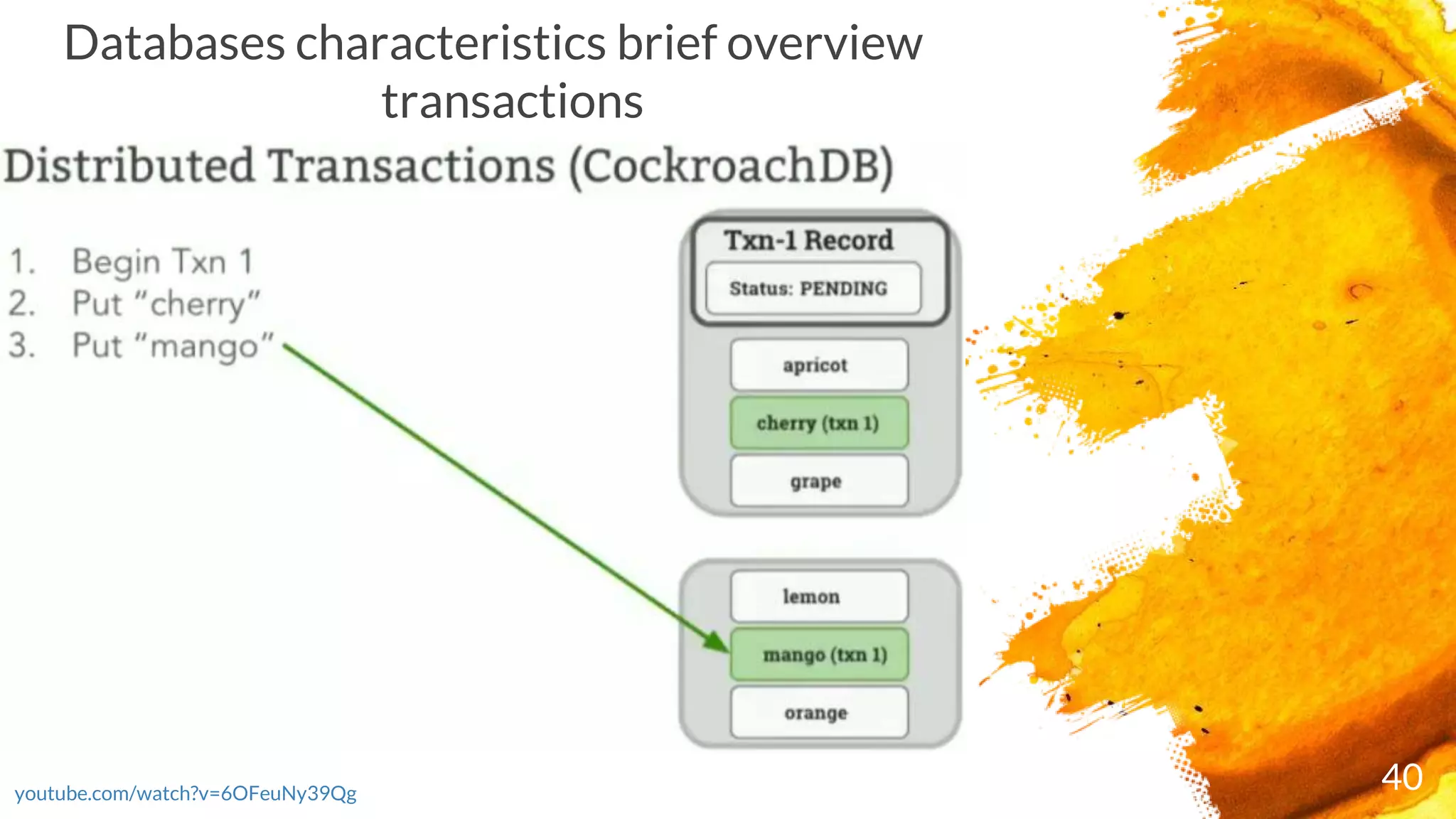 40youtube.com/watch?v=6OFeuNy39Qg
Databases characteristics brief overview
transactions
 