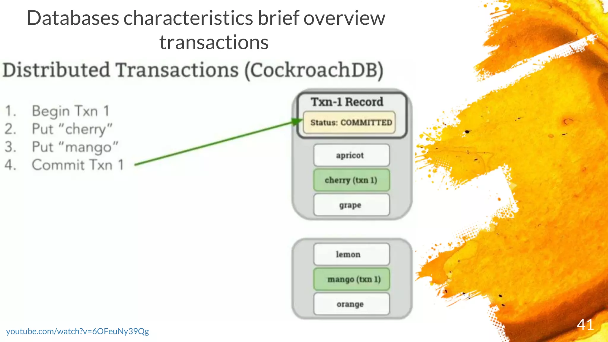41youtube.com/watch?v=6OFeuNy39Qg
Databases characteristics brief overview
transactions
 