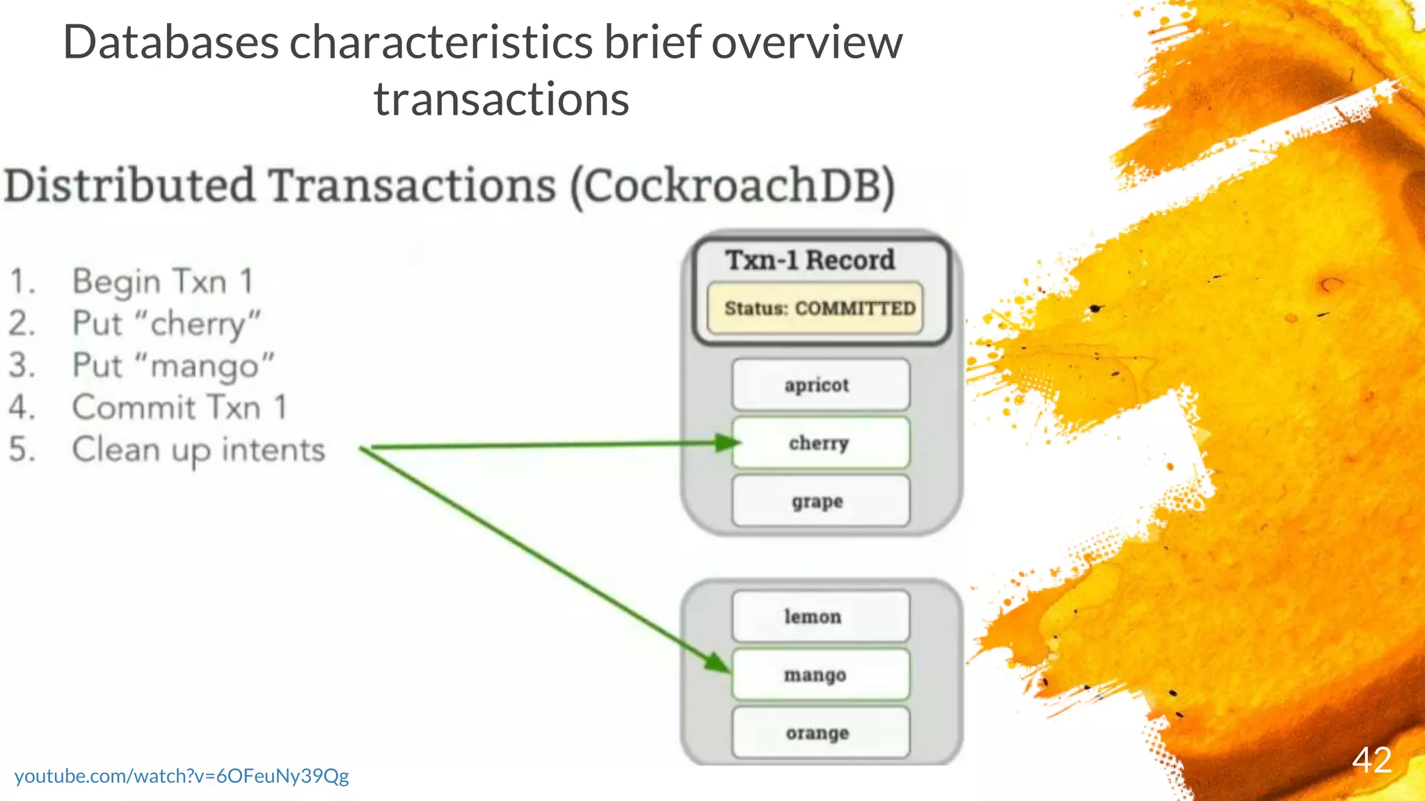 42youtube.com/watch?v=6OFeuNy39Qg
Databases characteristics brief overview
transactions
 