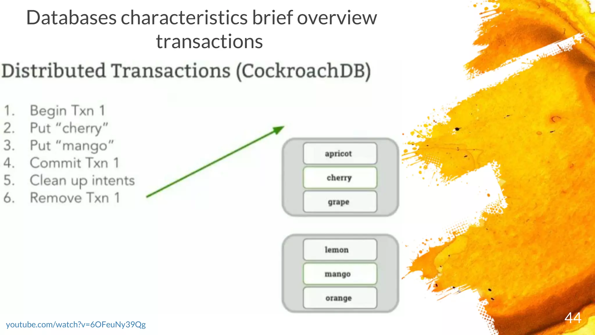 44youtube.com/watch?v=6OFeuNy39Qg
Databases characteristics brief overview
transactions
 