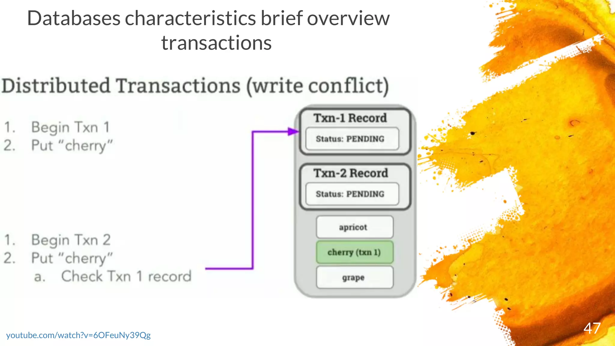 47youtube.com/watch?v=6OFeuNy39Qg
Databases characteristics brief overview
transactions
 