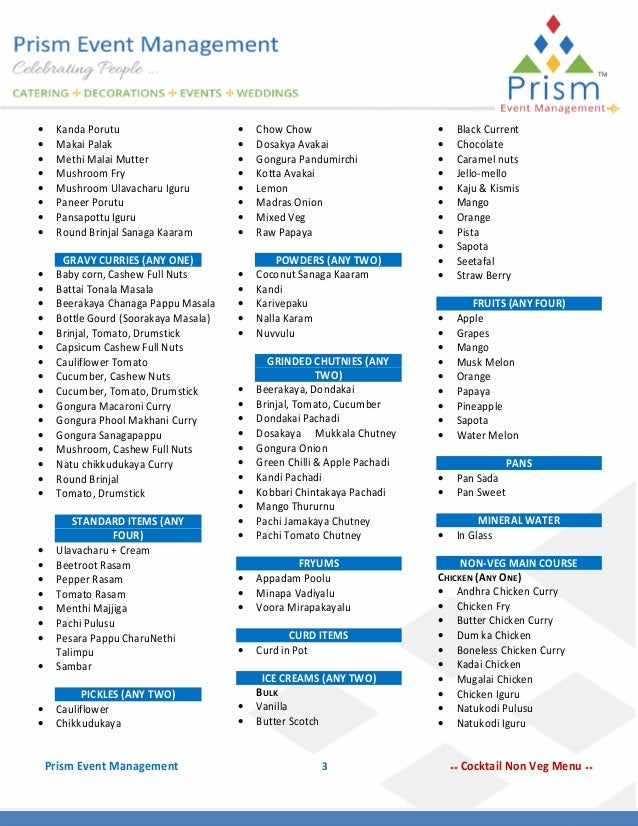 Cocktail nonvegchoicemenustandard