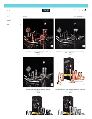 8 products Sort by
FILTERS
Availability
Price
Alphabetically, A-Z
A Cocktail Set with Stand that Truly Stands Out! - Copper Color
     9 reviews
$85.00
A Cocktail Set with Stand that Truly Stands Out! - Gun Metal Black Color
     11 reviews
$85.00
A Cocktail Set with Stand that Truly Stands Out! - Silver Color
     8 reviews
$76.00
Peak Life Boston Cocktail Shaker Professional Bartender Kit - Copper Color
     26 reviews
$59.00
English 0
Shipping Available World Wide
 