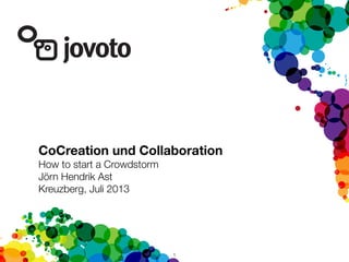 1
CoCreation und Collaboration
How to start a Crowdstorm
Jörn Hendrik Ast
Kreuzberg, Juli 2013
 