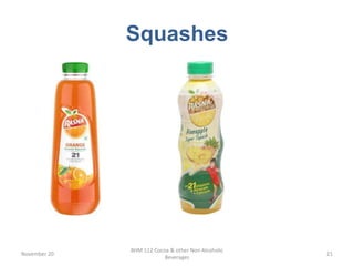 Squashes
November 20
BHM 112 Cocoa & other Non Alcoholic
Beverages
21
 