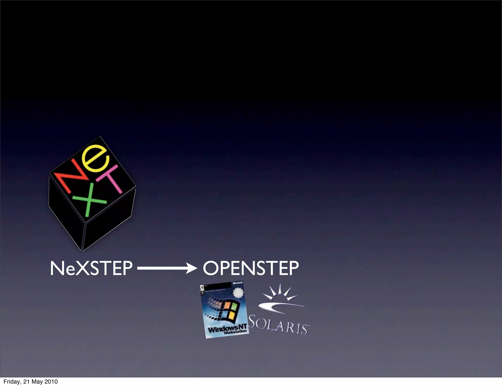 NeXSTEP   OPENSTEP




Friday, 21 May 2010
 