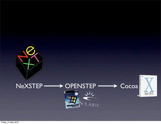 NeXSTEP   OPENSTEP   Cocoa




Friday, 21 May 2010
 