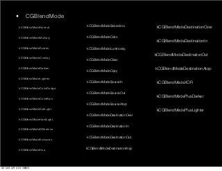 •       CGBlendMode
            kCGBlendModeNormal,       kCGBlendModeSaturation,         kCGBlendModeDestinationOver

   ...