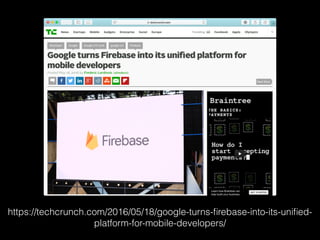 https://techcrunch.com/2016/05/18/google-turns-ﬁrebase-into-its-uniﬁed-
platform-for-mobile-developers/
 