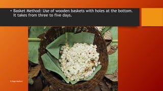 • Basket Method: Use of wooden baskets with holes at the bottom.
It takes from three to five days.
R.Raga Madhuri
 