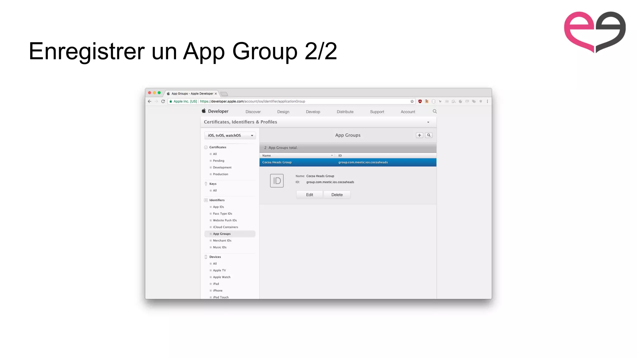 Enregistrer un App Group 2/2
 