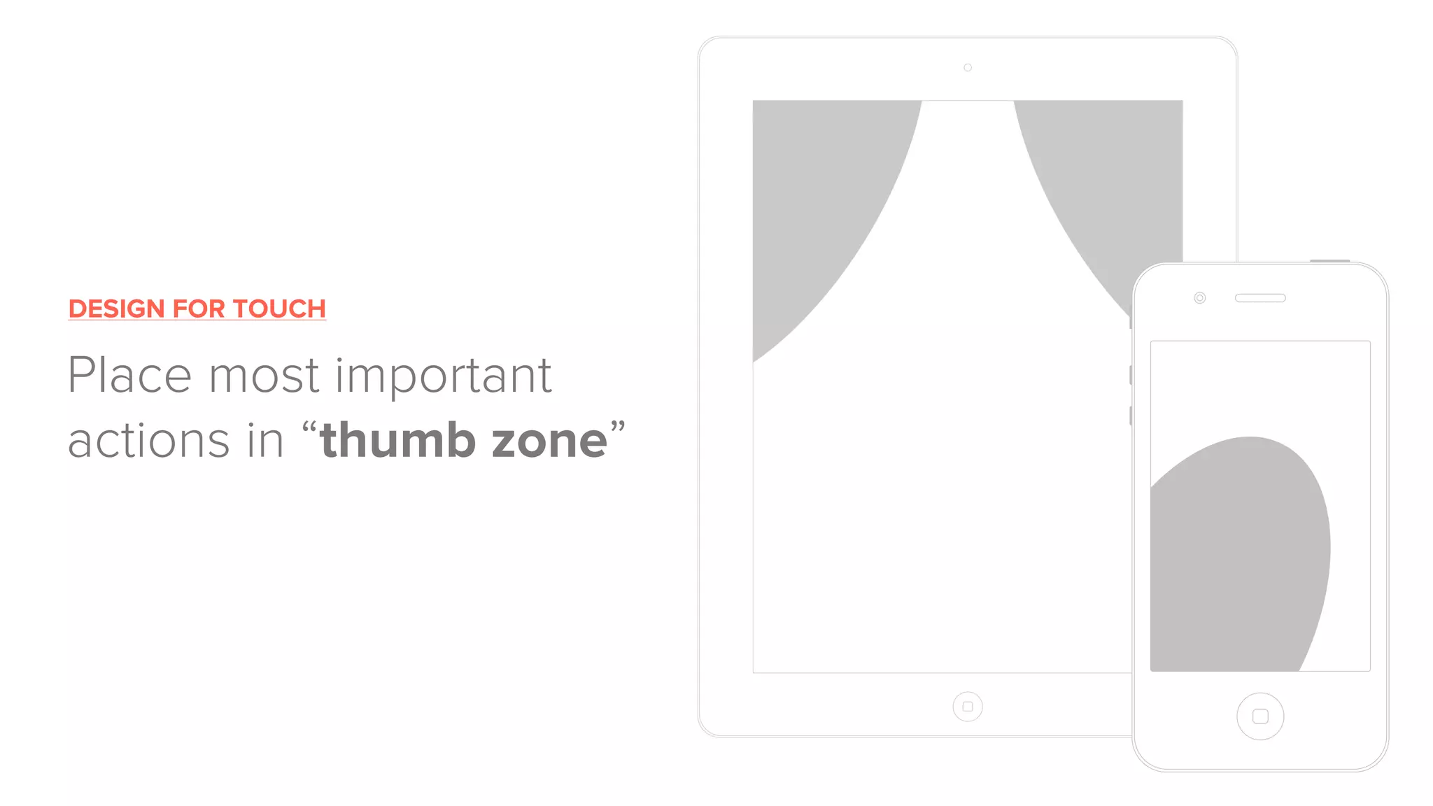 DESIGN FOR TOUCH
Place most important
actions in “thumb zone”
 