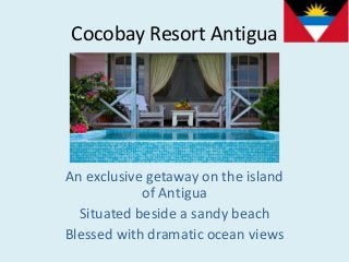 Cocobay Resort Antigua
An exclusive getaway on the island
of Antigua
Situated beside a sandy beach
Blessed with dramatic ocean views
 