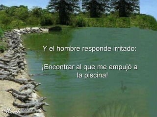 Y el hombre responde irritado: ¡Encontrar al que me empujó a la piscina! 
