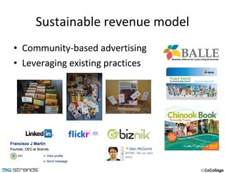 Sustainable revenue model Community-based advertising Leveraging existing practices 