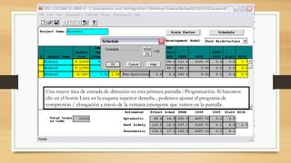 Una mayor área de entrada de dirección en esta primera pantalla : Programación. Si hacemos
clic en el botón Lista en la esquina superior derecha , podemos ajustar el programa de
compresión / elongación a través de la ventana emergente que vemos en la pantalla .
 