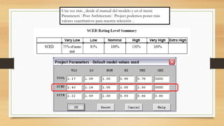 Una vez más , desde el manual del modelo y en el menú
Parameters Post Architecture Project podemos poner más
valores cuantitativos para nuestra selección ..
 