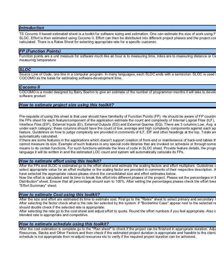 cocomo ii estimation how to give an estimate