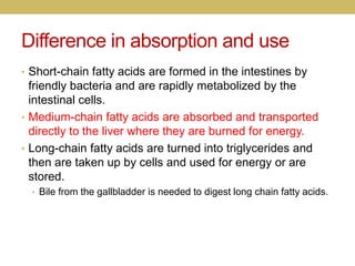 Difference in absorption and use
• Short-chain fatty acids are formed in the intestines by
friendly bacteria and are rapid...