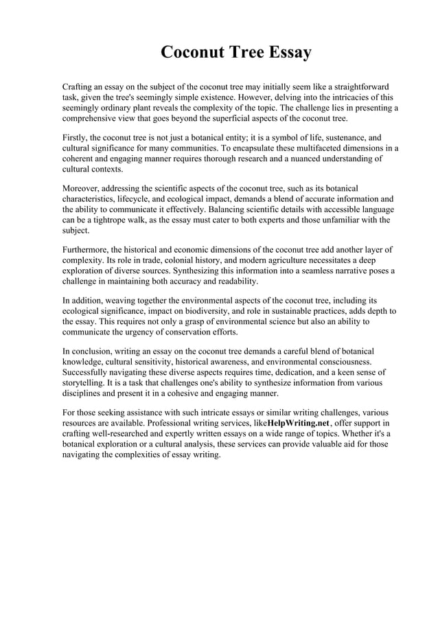 Coconut Tree Essay. Southwest Baptist University PDF