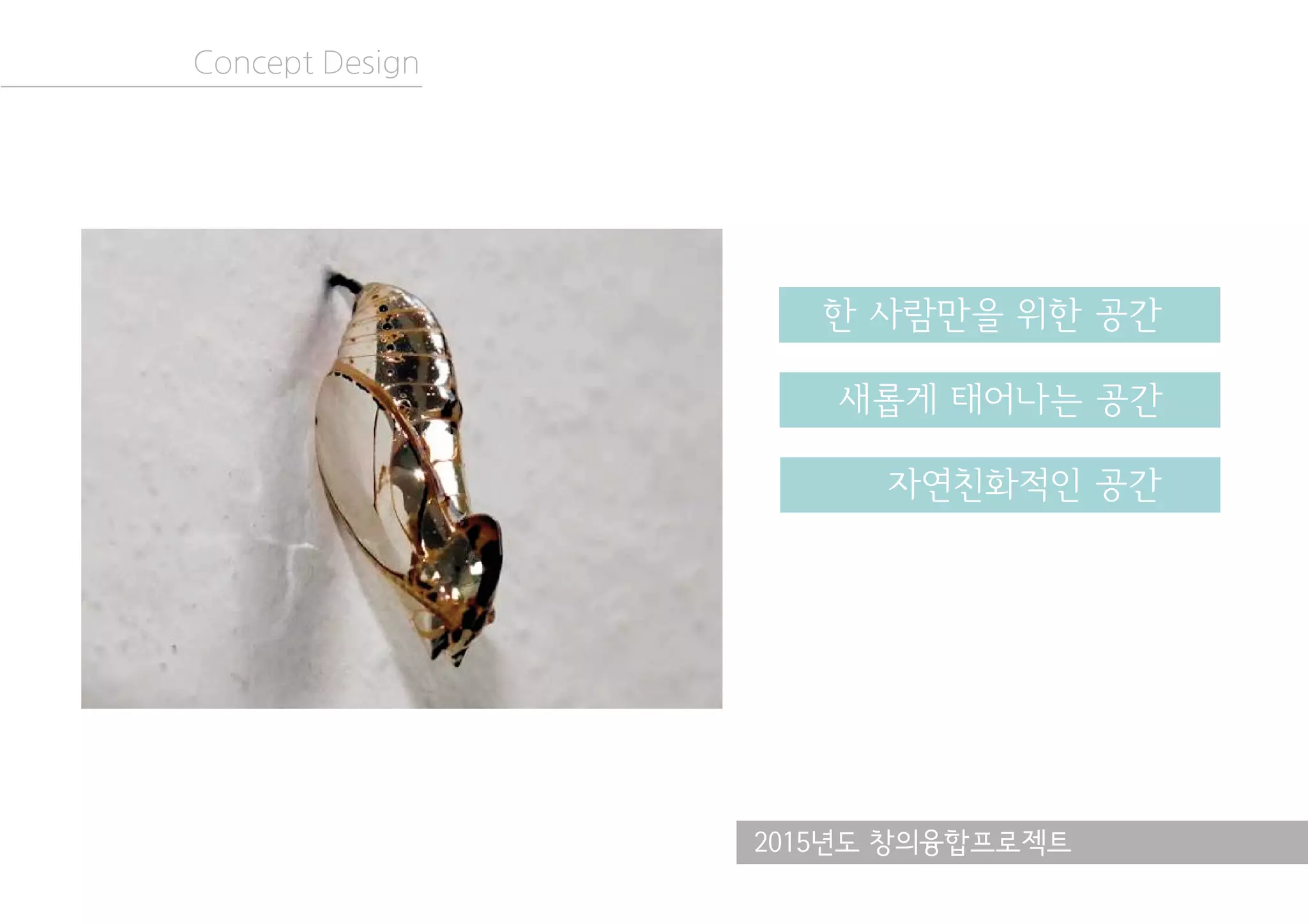 2015년도 창의융합프로젝트
Concept Design
한 사람만을 위한 공간
새롭게 태어나는 공간
자연친화적인 공간
 