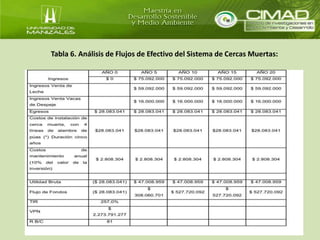 Tabla 6. Análisis de Flujos de Efectivo del Sistema de Cercas Muertas: 
 