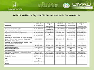 Tabla 10. Análisis de flujos de Efectivo del Sistema de Cercas Muertas 
 