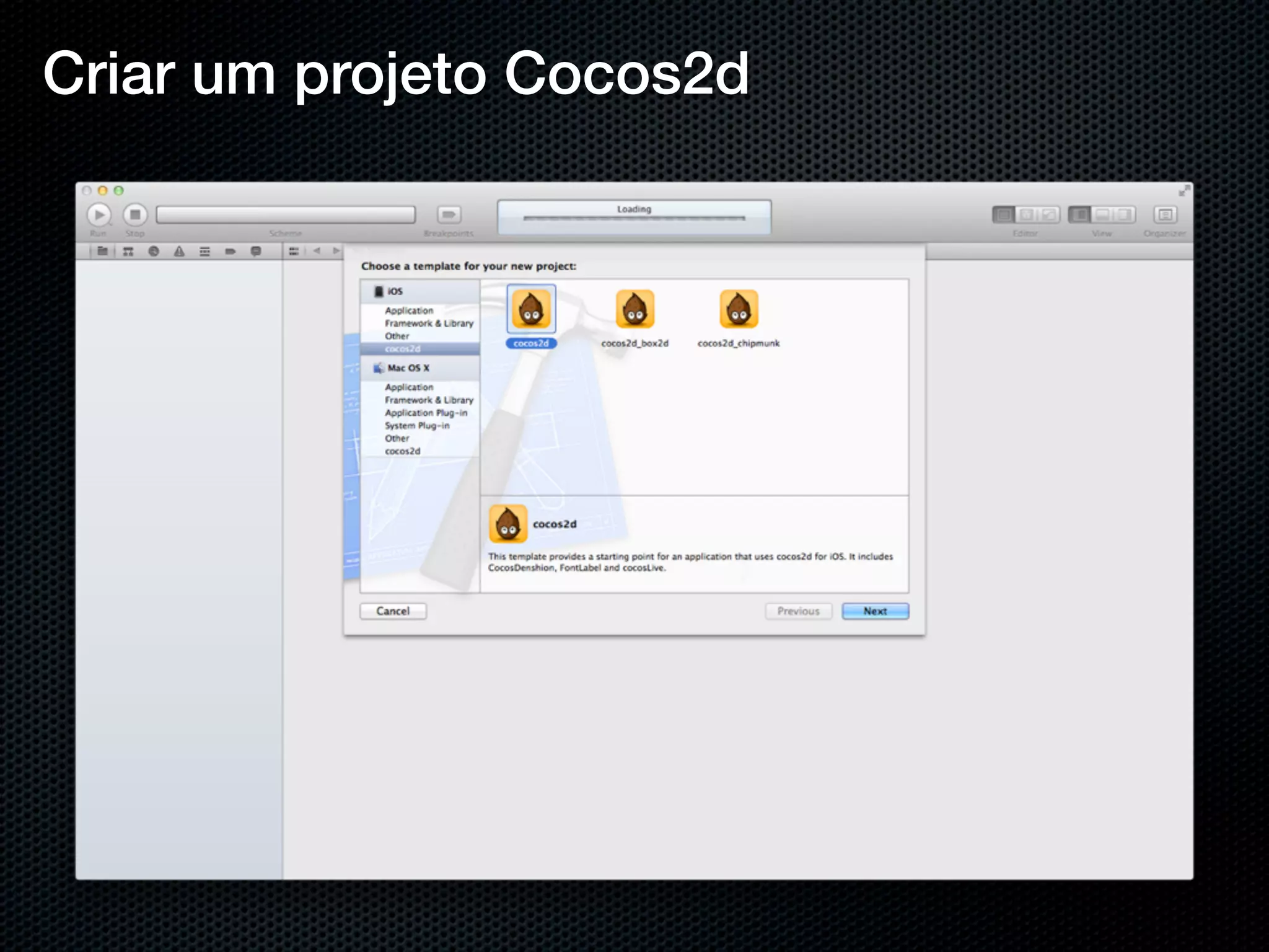 Criar um projeto Cocos2d
 