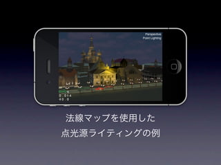 法線マップを使用した
点光源ライティングの例
 