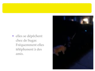 • elles se dépêchent
  chez de Sugar.
  Fréquemment elles
  téléphonent à des
  amis.
 