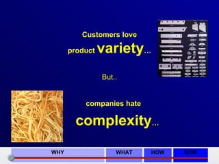 Customers love companies hate product  variety … complexity … But.. 