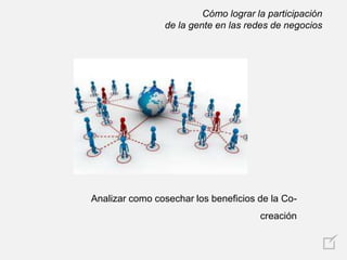 Cómo lograr la participación
de la gente en las redes de negocios

Analizar como cosechar los beneficios de la Cocreación

 
