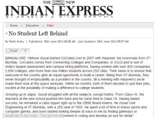 Vibhore Goyal, Co-Founder & CTO, CoCubes.com featured in New Indian Express.