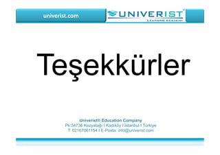 univerist.com
Univerist® Education Company
Pk:34736 Kozyatağı I Kadıköy I İstanbul I Türkiye
T: 02167061154 I E-Posta: info@univerist.com
 