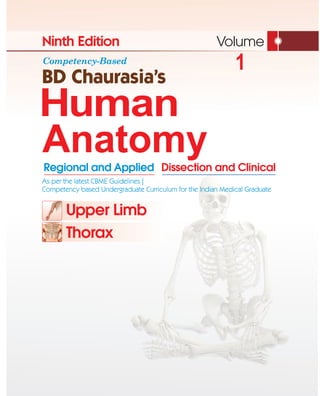 Regional and Applied Dissection and Clinical
Volume
Human
Anatomy
BD Chaurasia’s
Ninth Edition
As per the latest CBME Guidelines |
Competency based Undergraduate Curriculum for the Indian Medical Graduate
1
Competency-Based
Upper Limb
Thorax
 