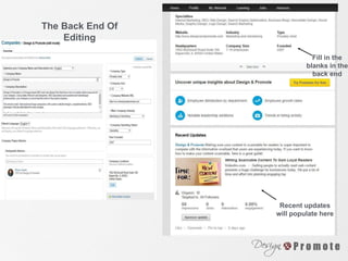 The Back End Of
Editing
Recent updates
will populate here
Fill in the
blanks in the
back end
 