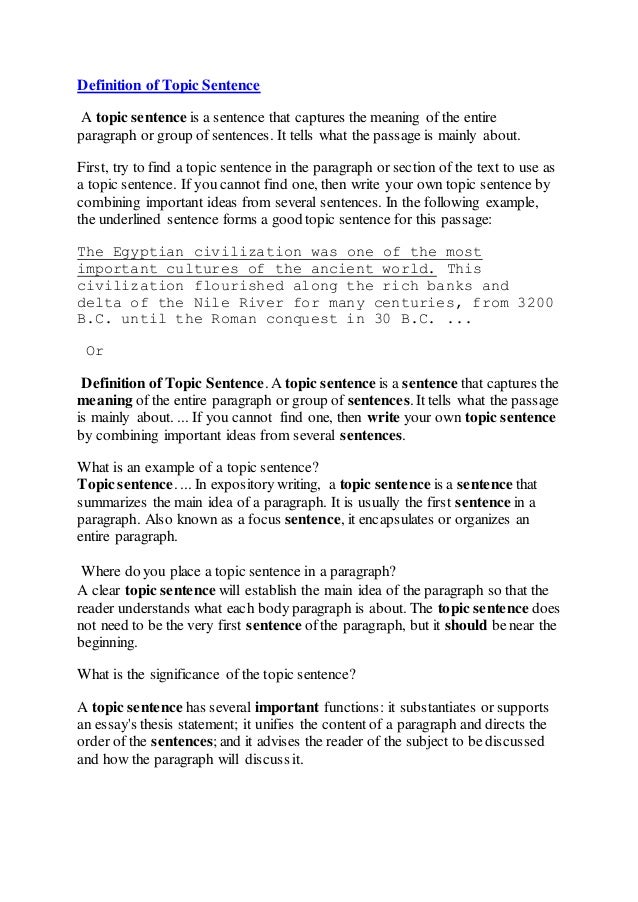 define topic sentence essay essay organization pasco hernando major detail definition