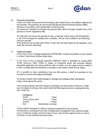 Codan marine insurance policy of Suzlon Energy A/S effective 010408 | PDF