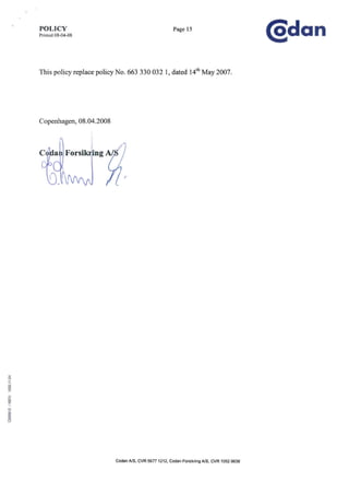 Codan marine insurance policy of Suzlon Energy A/S effective 010408 | PDF