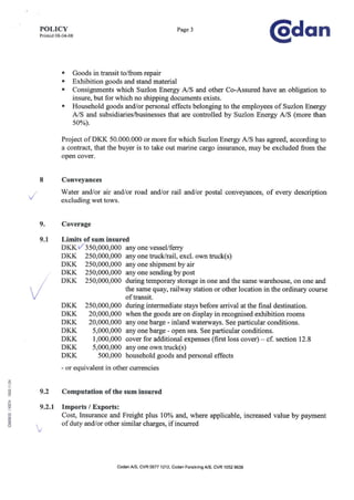Codan marine insurance policy of Suzlon Energy A/S effective 010408 | PDF