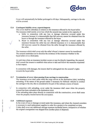 Codan marine insurance policy of Suzlon Energy A/S effective 010408 | PDF