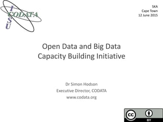 Open Data and Big Data
Capacity Building Initiative
Dr Simon Hodson
Executive Director, CODATA
www.codata.org
SKA
Cape Town
12 June 2015
 