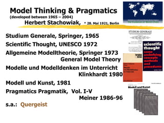 Model Thinking & Pragmatics
(developed between 1965 – 2004)
Herbert Stachowiak, * 28. Mai 1921, Berlin
Studium Generale, S...