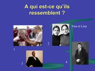 A qui est-ce qu’ils
ressemblent ?
1
2
3 4
Tina et Lina
 