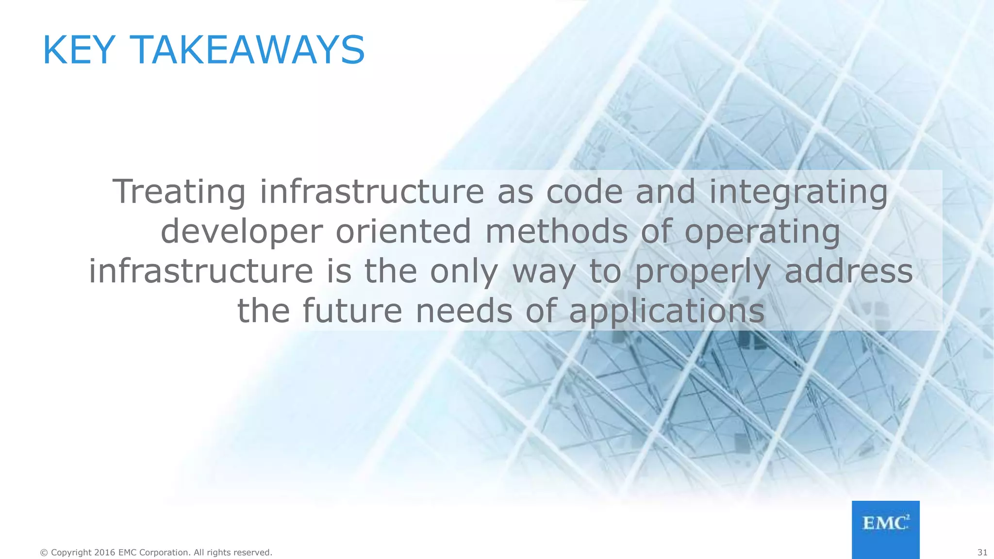 31© Copyright 2016 EMC Corporation. All rights reserved.
@EMCcode
@codenrhoden
emccode.com
community.emccode.com
Come visit us at
Booth #1044
or in the vLab
Questions?
 