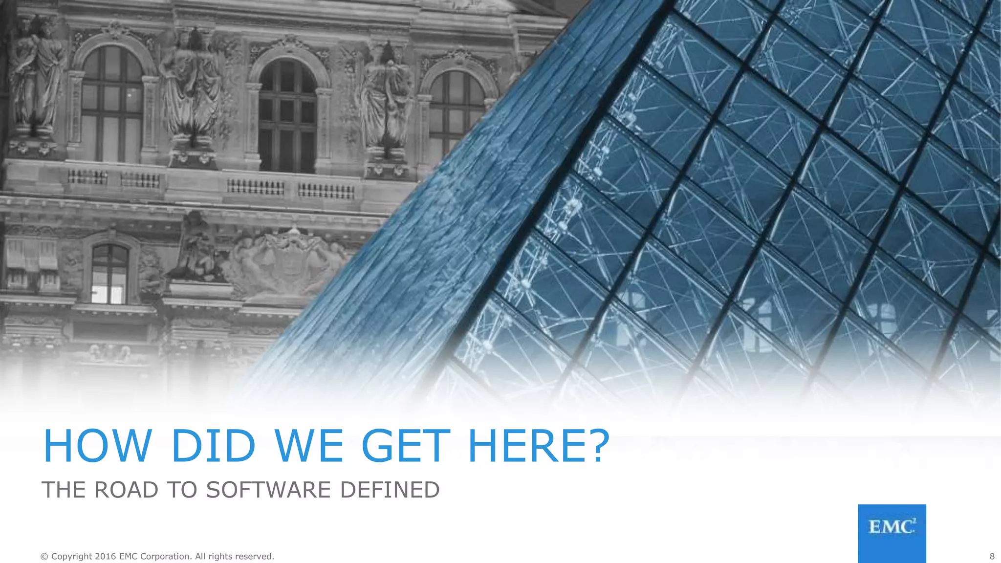 8© Copyright 2016 EMC Corporation. All rights reserved. 8© Copyright 2016 EMC Corporation. All rights reserved.
WATERFALL
Sequential phases
Rigidly defined
Requirements and
design upfront
Test at the end
 