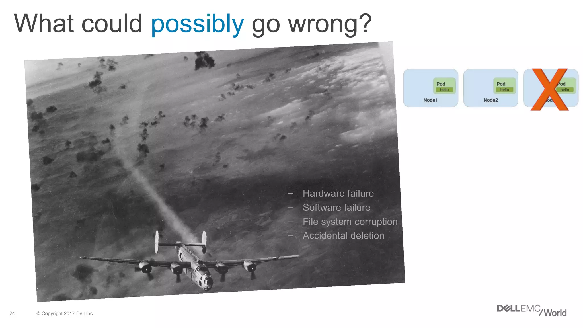 © Copyright 2017 Dell Inc.24
What could possibly go wrong?
– Hardware failure
– Software failure
– File system corruption
– Accidental deletion
 