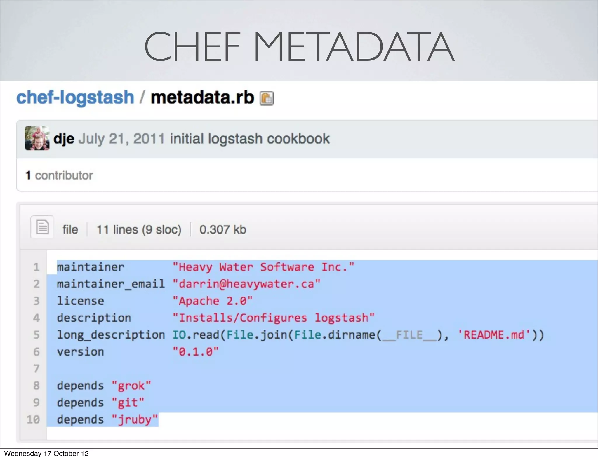 CHEF METADATA




Wednesday 17 October 12
 