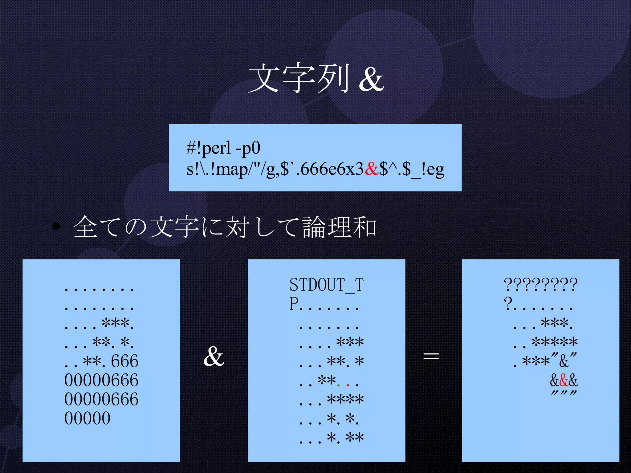 文字列& 全ての文字に対して論理和 & = 
