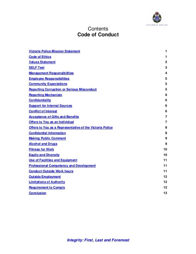 Code Of Conduct Vic Police Police Prep Com Au Police Officer Care Code Of Conduct Vic Police Police Prep Com Au Police Officer Care